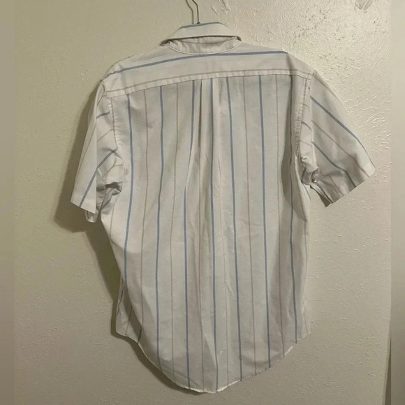 Men’s Arrow Dover White, Tan And Blue Striped With Pocket Button Down Shirt 16.5 - Picture 5 of 11